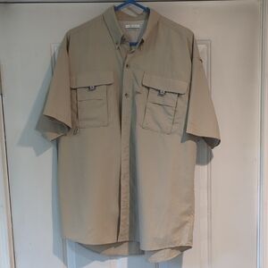 Men's Columbia Tan PFG Casual Button Down Shirt Short Sleeve